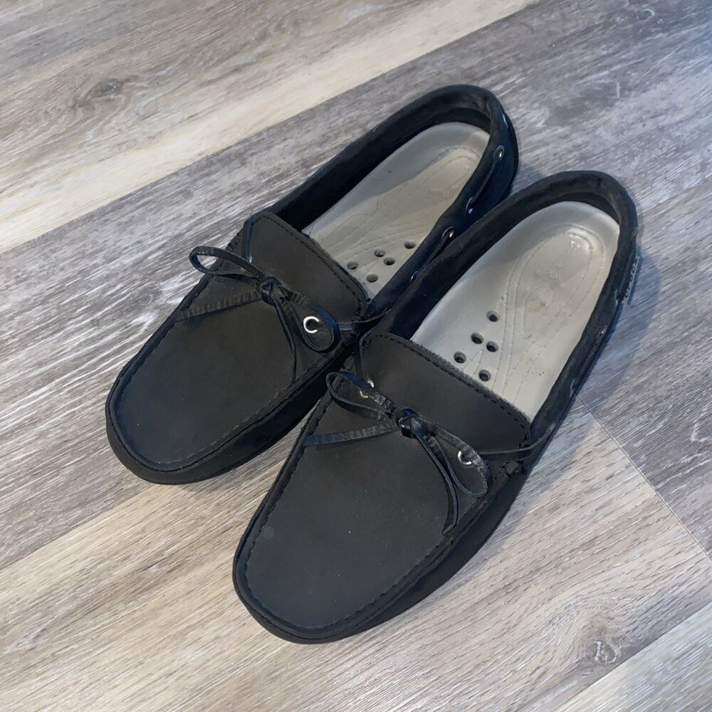 Crocs Shoes Womens W8 Wrap Colorlite Loafer Boat Black Leather Moc Toe - Picture 6 of 14